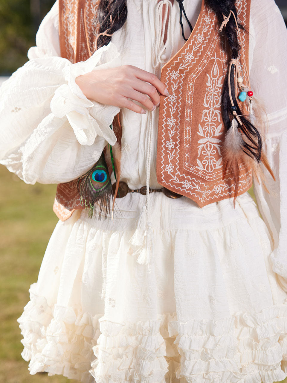 Bohemian White Long-sleeved Mini Dress