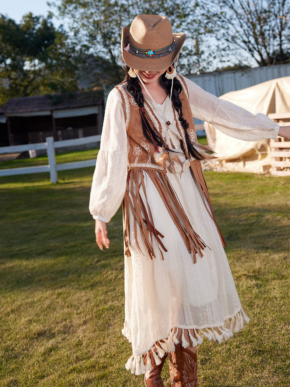 Bohemian White Tassel Cotton Maxi Dress