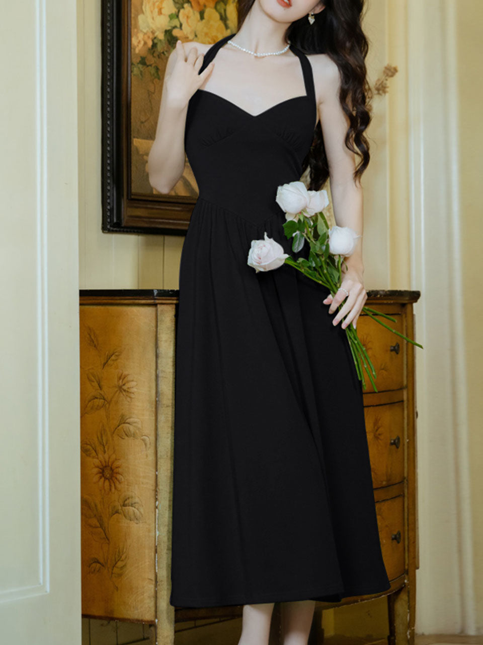 Green Halter Backless Vintage Dress Prom Dress