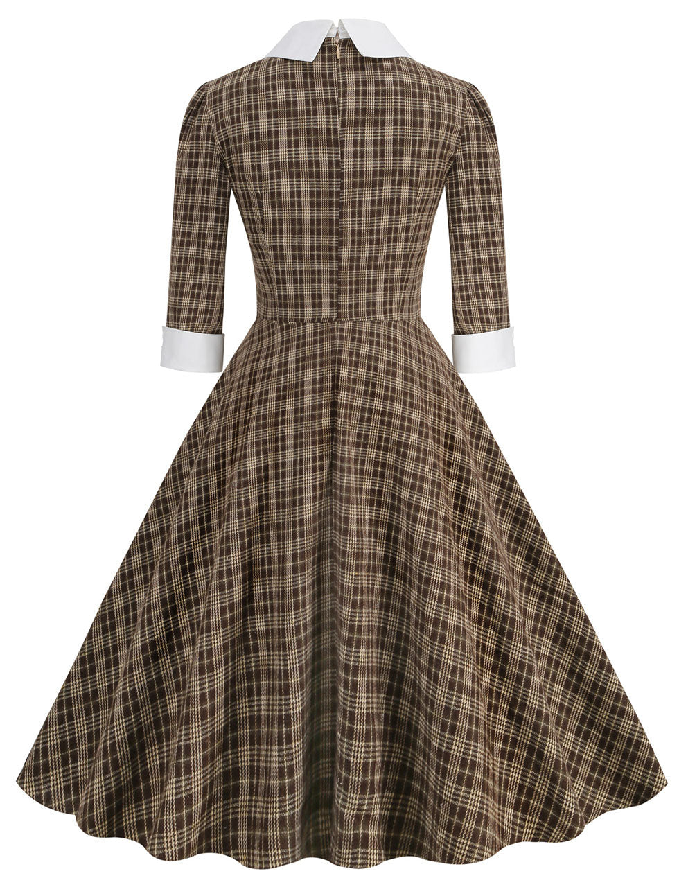 Big BowKnot Brown Plaid 3/4 Sleeve 1950S Vintage Dress Inspired By Mrs. Maisel