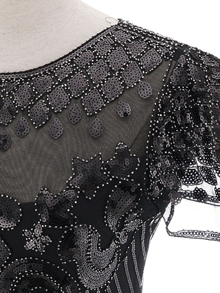 1920S Short Sleeve Fringed Sequin Gatsby Flapper Dress