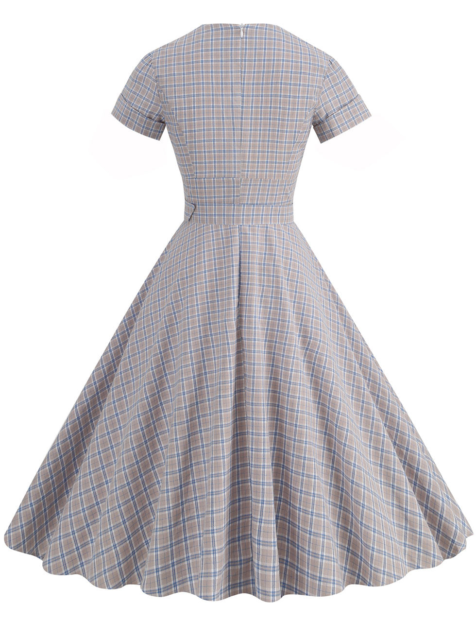 Sweat V Neck Plaid 1950S Vintage Swing Dress