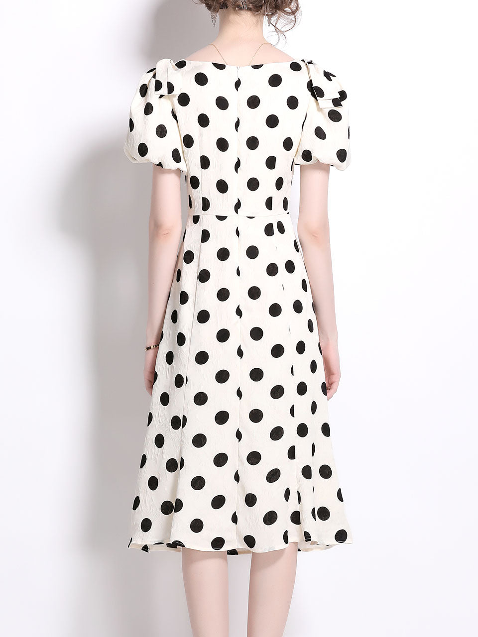 Black Polka Dots Vintage Puff Sleeves Bodycon Dress