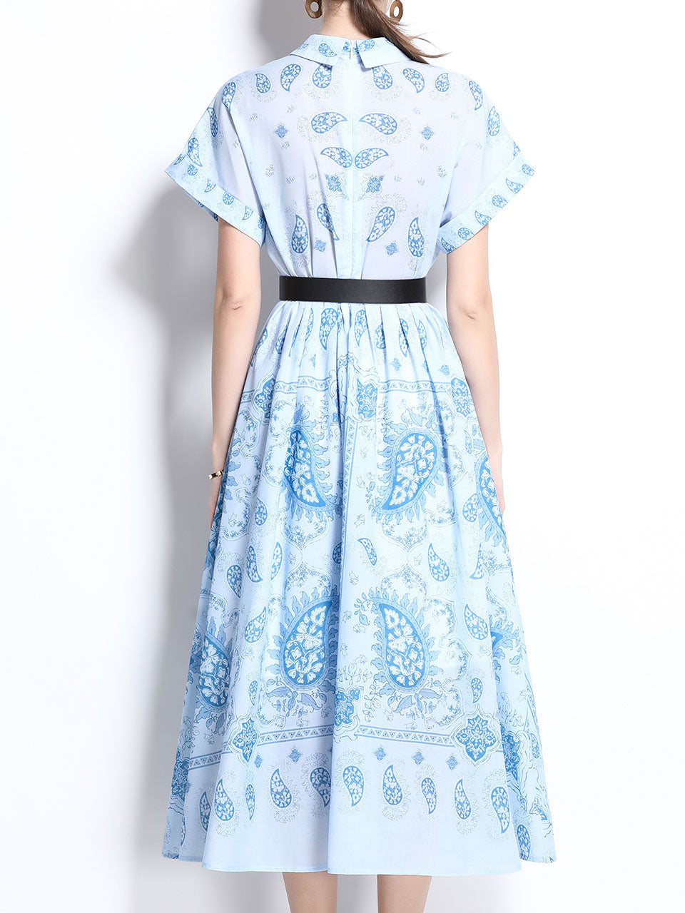 1940S Classic Shirt Collar Vintage Print Cotton Dress