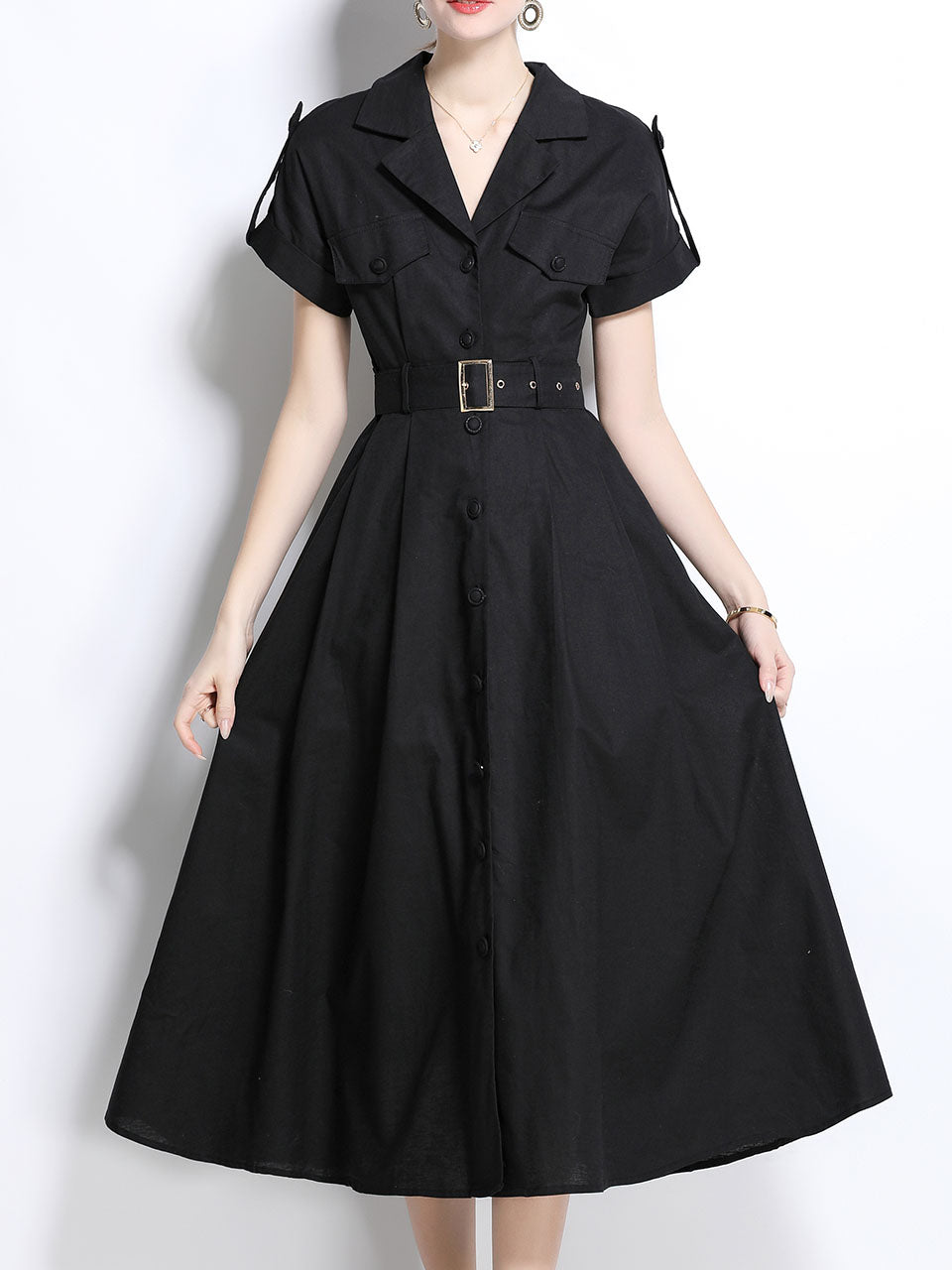 1940S Lapel Shirt Cotton Dress