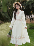 White Edwardian High Neck Lace Embroidered Vintage Dress
