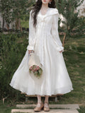 White Lace V-Neck Hooded Boho Bridal Gown Wedding Vintage Dress
