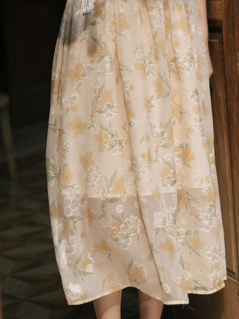 Yellow Floral Print Vintage Dream 1950S Graden Dress