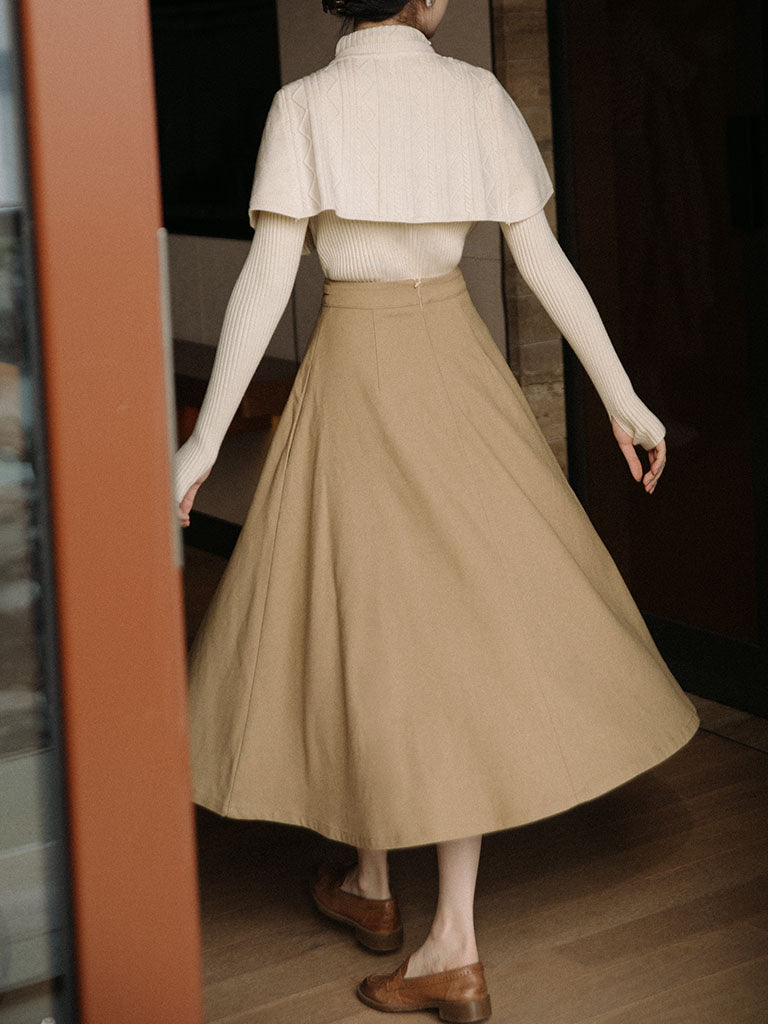 3PS White Knitted Sweater And Cape