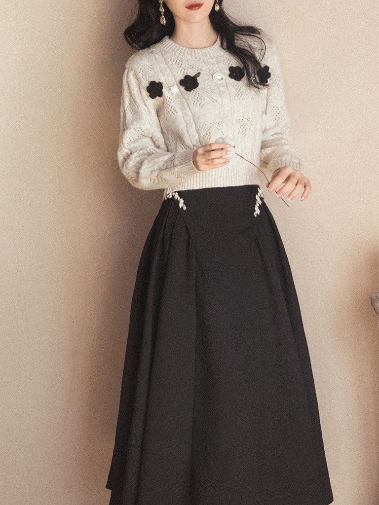 2PS Bowknot Sweater And Pleats