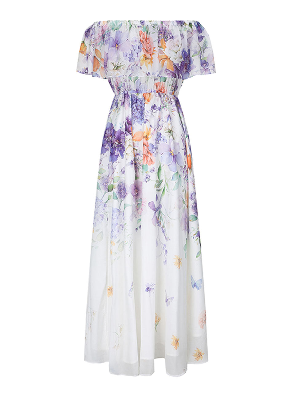 Purple Off-Shoulder Chiffon Dress