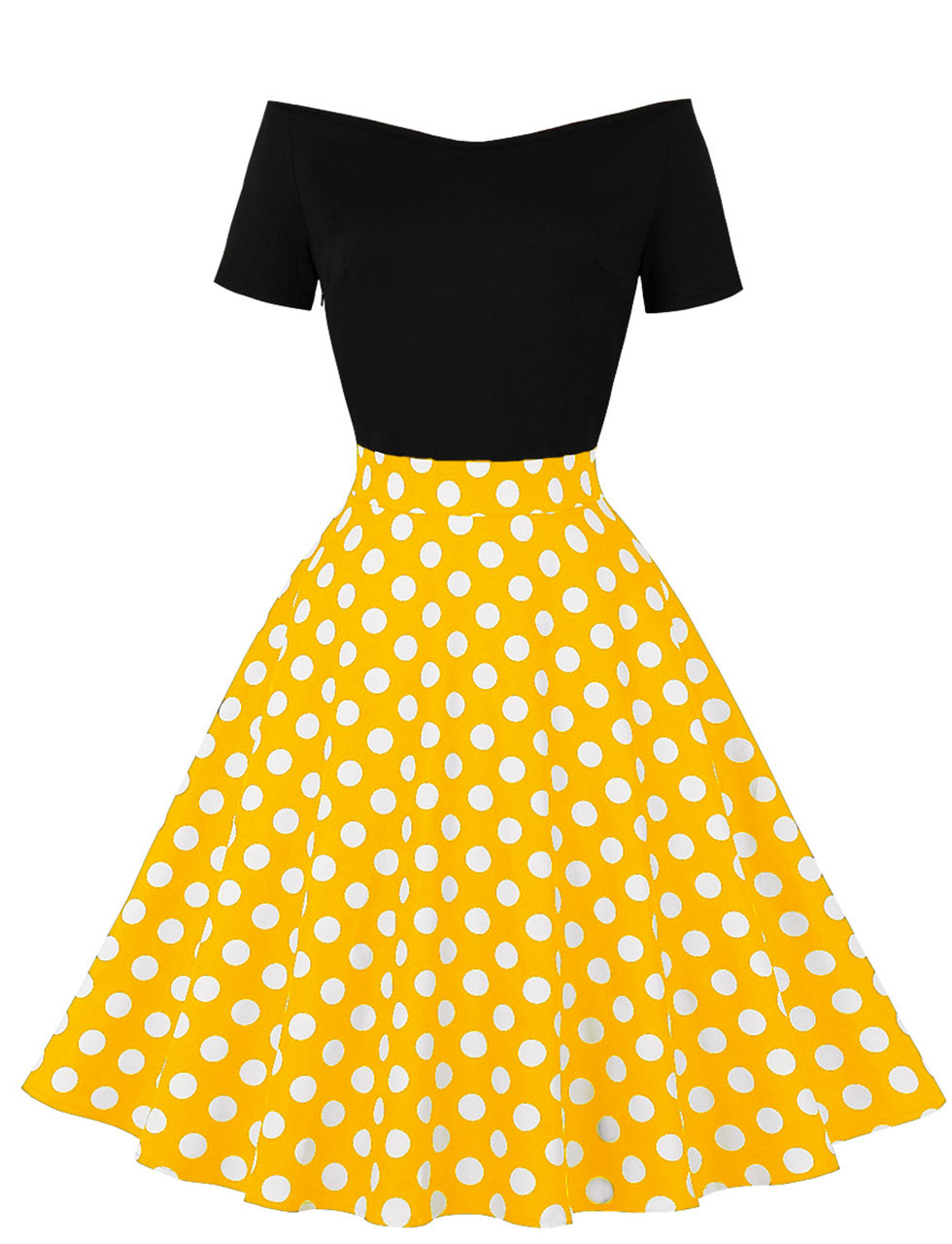 Off Shoulder Polka Dots 1950S Vintage Swing Dress