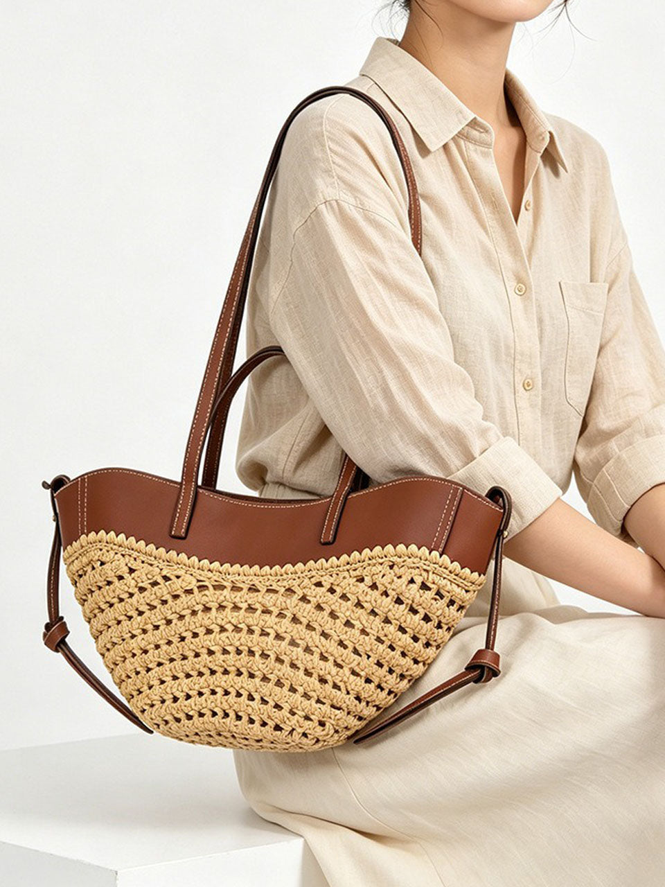1950S Woven Raffia Tote Bag