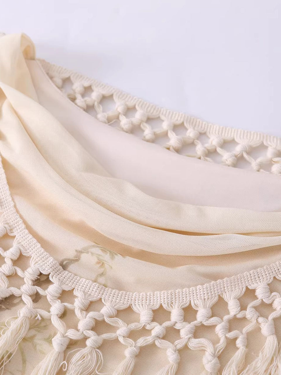 White Off Shoulder Bohemian Crochet  Fringe Mermaid Tail Maxi Dress