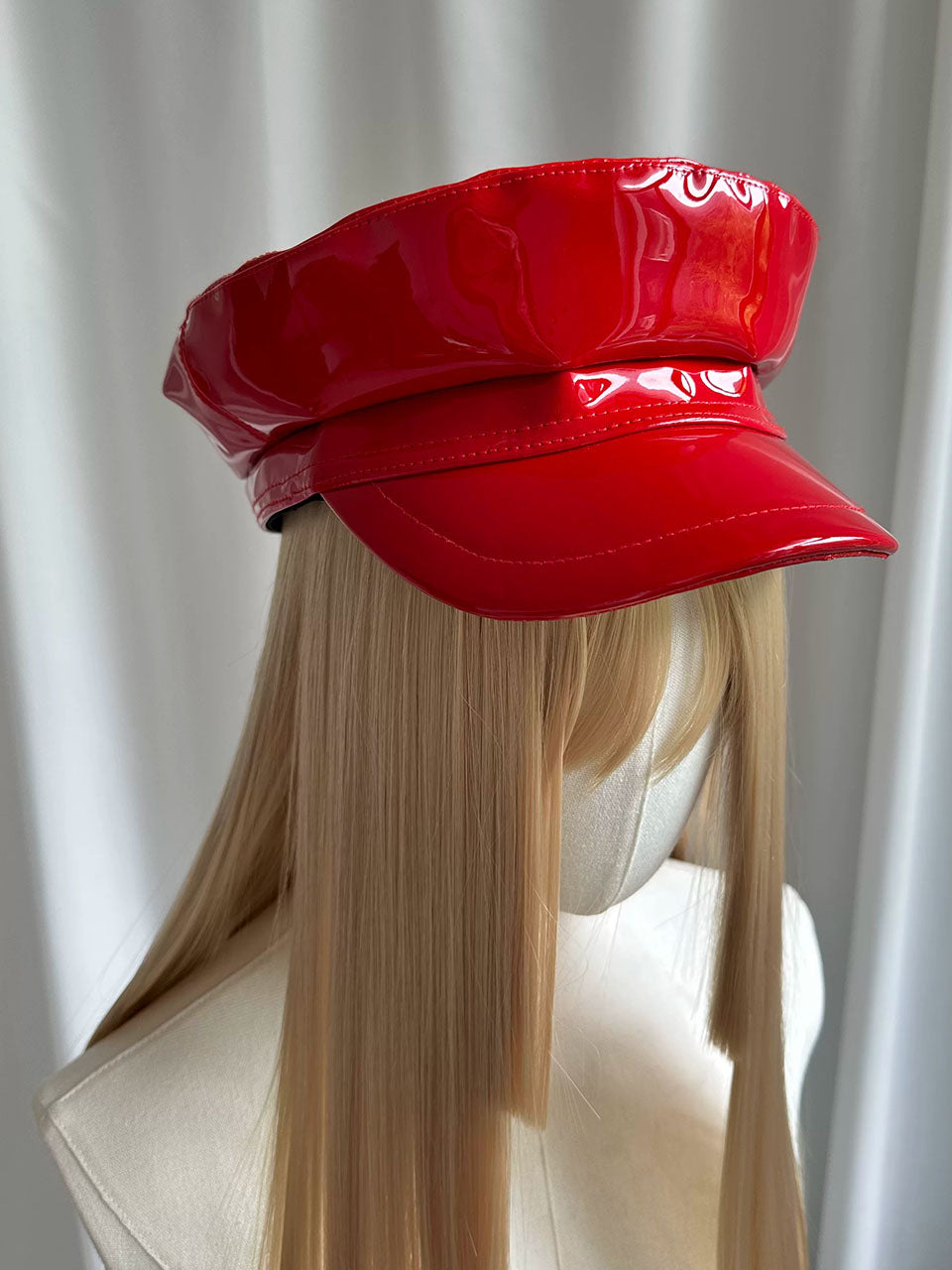 Red Patent Leather Biker Hat