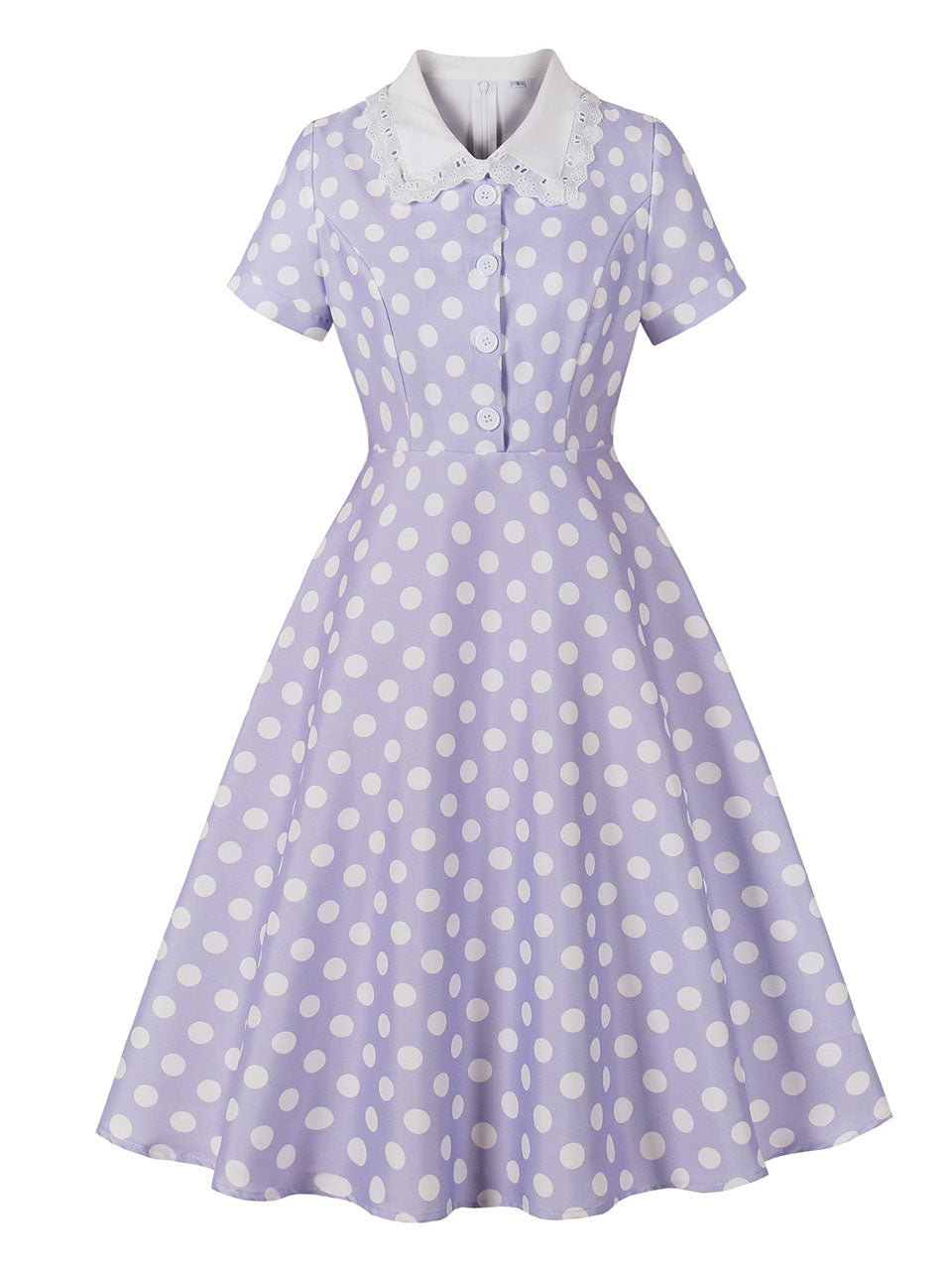 1950s Purple Peter Pan Collar Polka Dots Swing Dress