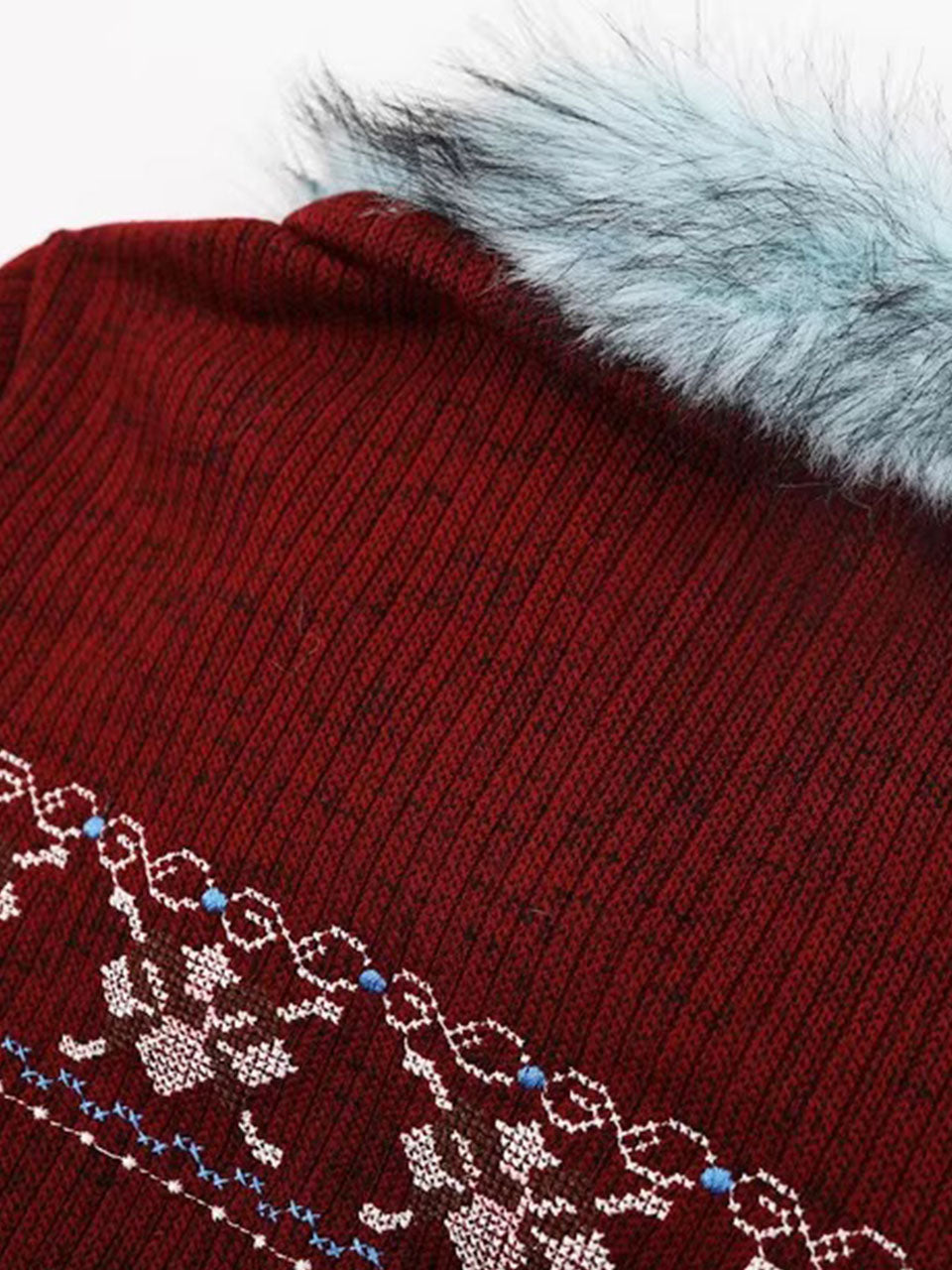 2PS Burgundy Fair Isle Knit Cape