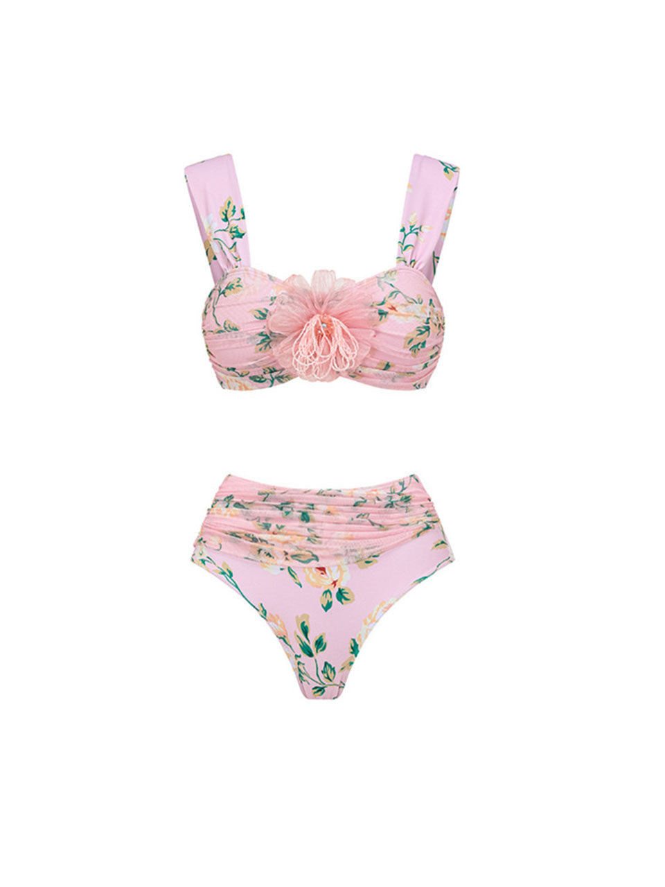 Pink Floral Print Strap Bikini