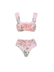 Pink Floral Print Strap Bikini