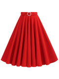 1950s Red High Waist Pleated Swing Vintage Skirt