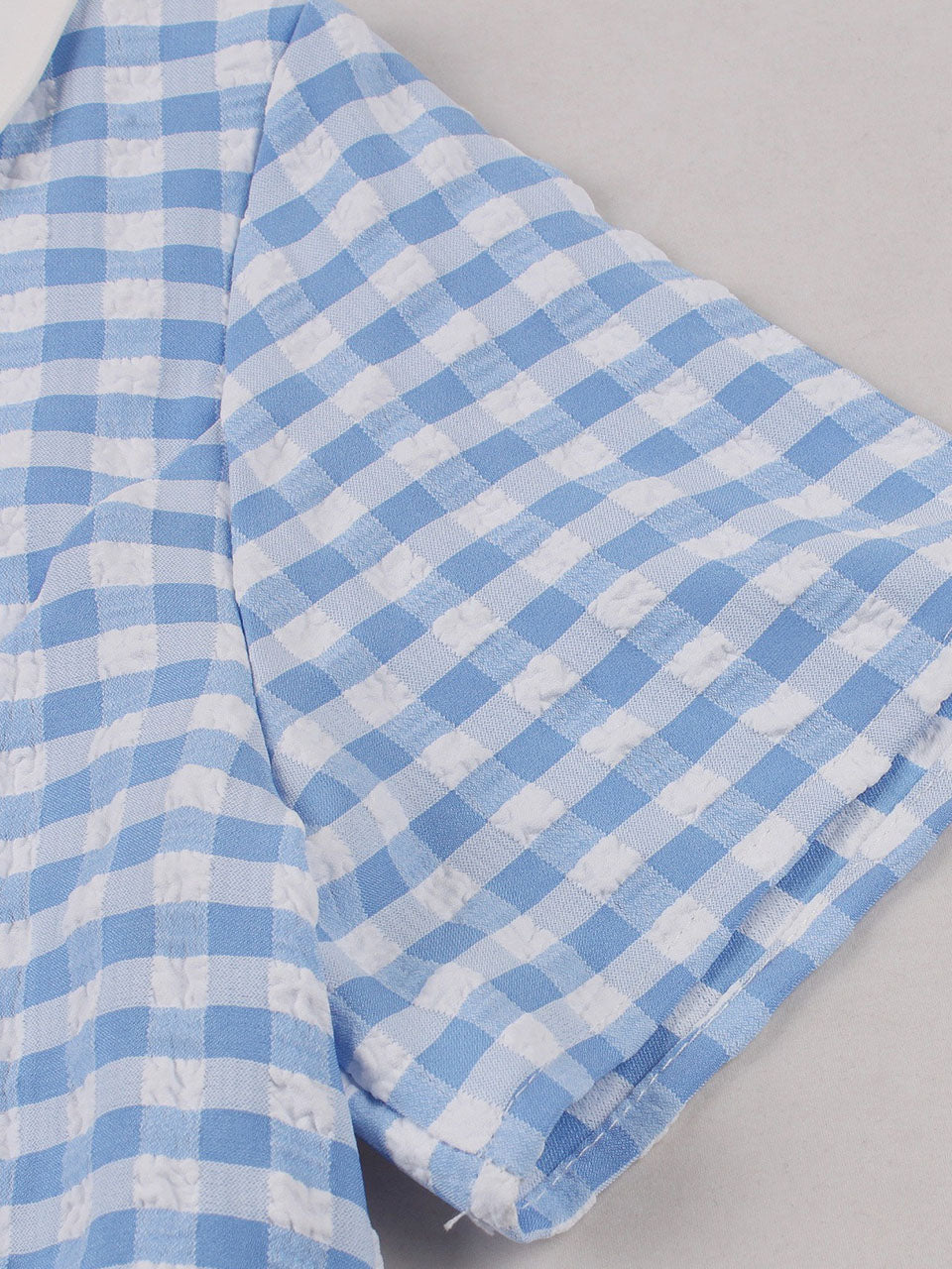 Baby Blue Plaid Square Collar Ruffles 1950s Swing Dress