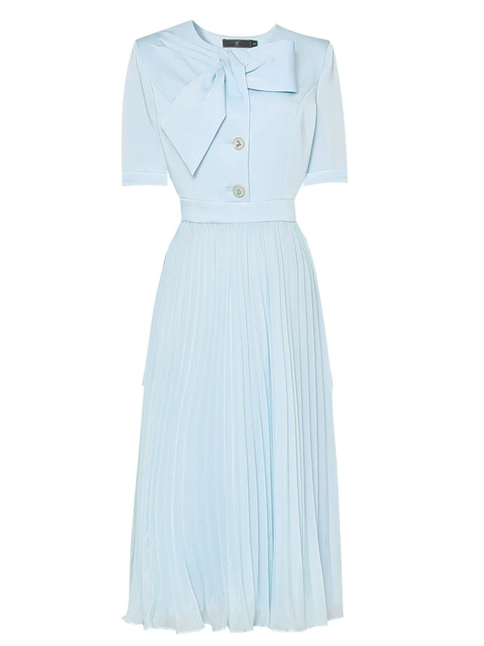 1950s Light Blue Bow Tie-Neck Pleated Swing Dress