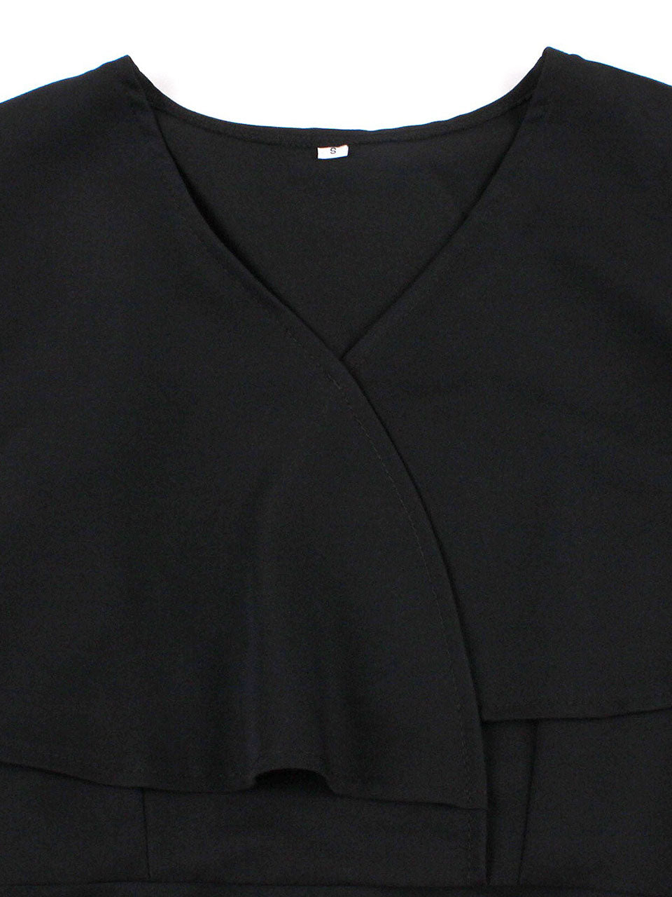 Audrey Hepburn Inspired Black Vintage Dress Elegant V-Neck Flounced Cape Cocktail Gown