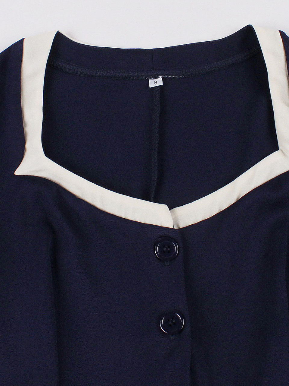 1950S Navy Short Sleeve Vintage Swing Dress