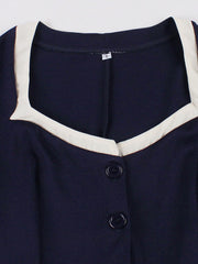 1950S Navy Short Sleeve Vintage Swing Dress