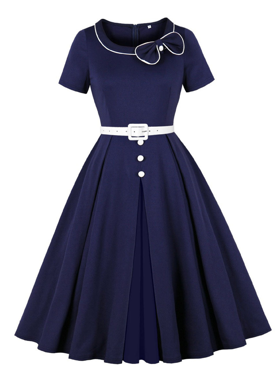 Navy Peter Pan Bowknot 1950s Vintage Dress