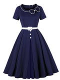 Navy Peter Pan Bowknot 1950s Vintage Dress