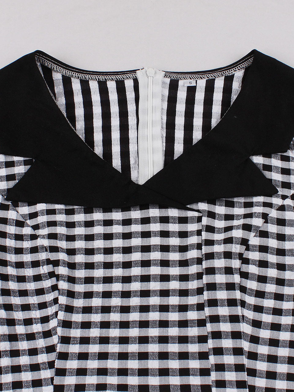 Black White Plaid 1950s Short Sleeve Swing Dress