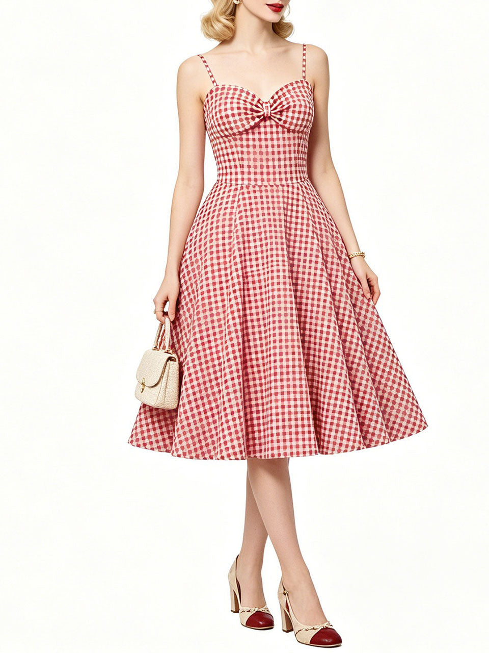 Vintage Blue Plaid Dorothy Dress, 1950s Sweetheart Neckline Retro Picnic A-Line Swing Dress