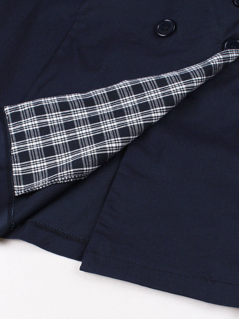 Vintage Double-Breasted Navy Gingham Collar Shirt Dress