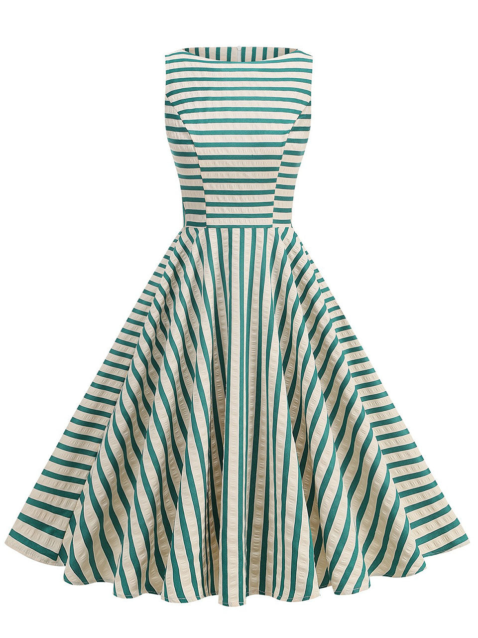 1950s Vintage Stripe Sleeveless Retro Swing Dress