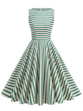 1950s Vintage Stripe Sleeveless Retro Swing Dress