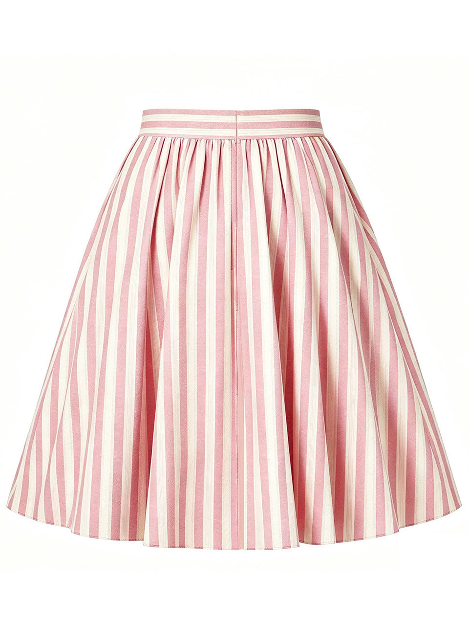 1950S Pink Vertical Stripe  High Waist Pleated Swing Vintage Skirt