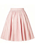 1950S Pink Vertical Stripe  High Waist Pleated Swing Vintage Skirt