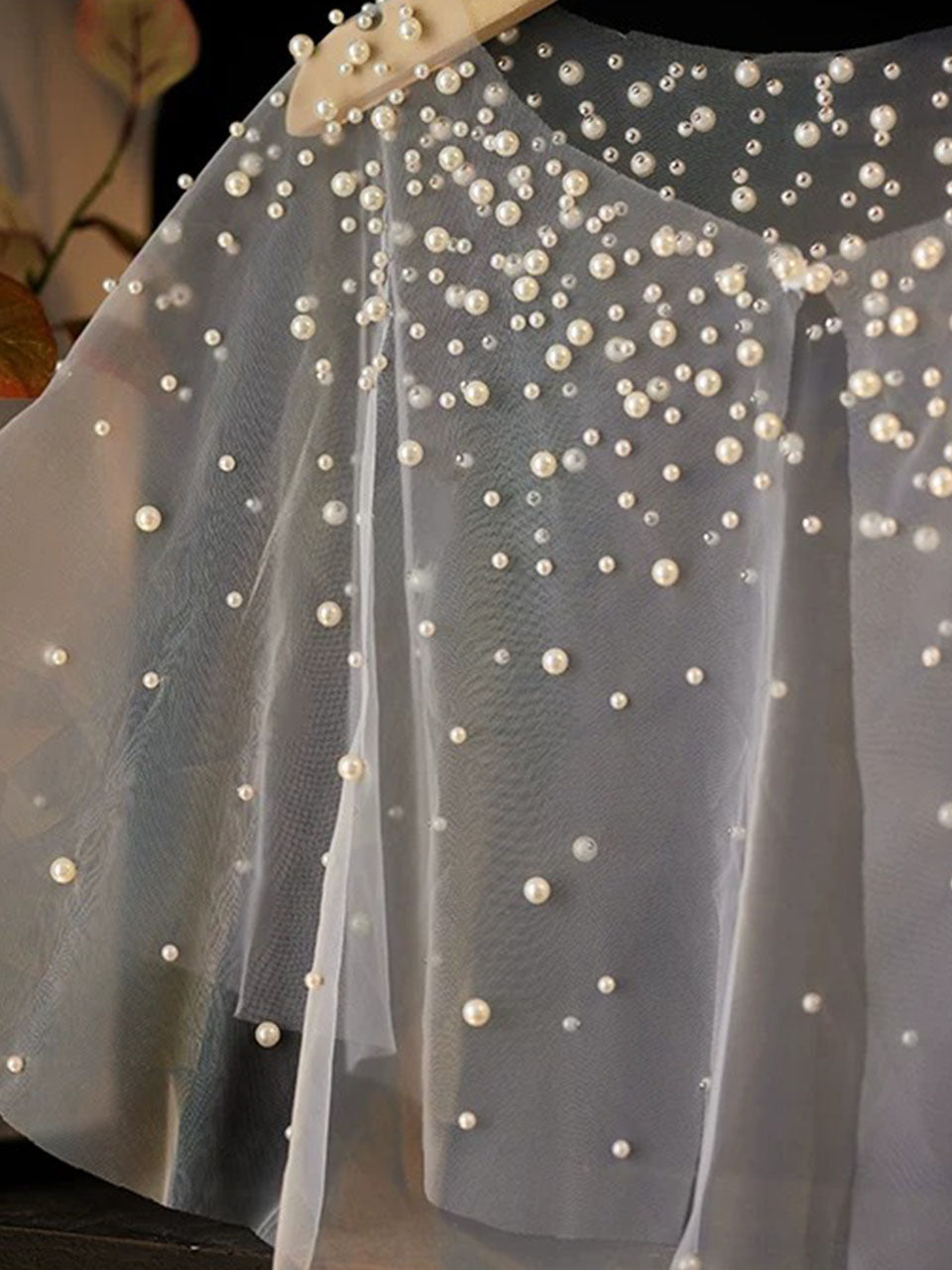 Elegant Pearl Bridal Capelet Sheer Tulle Wedding Shawl