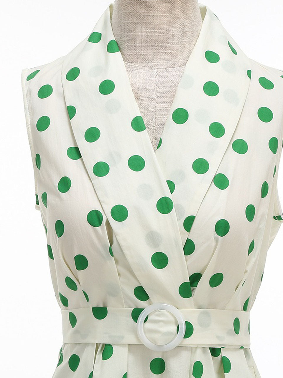 1950s Vintage Audrey Hepburn Style Green Polka Dots Swing Dress