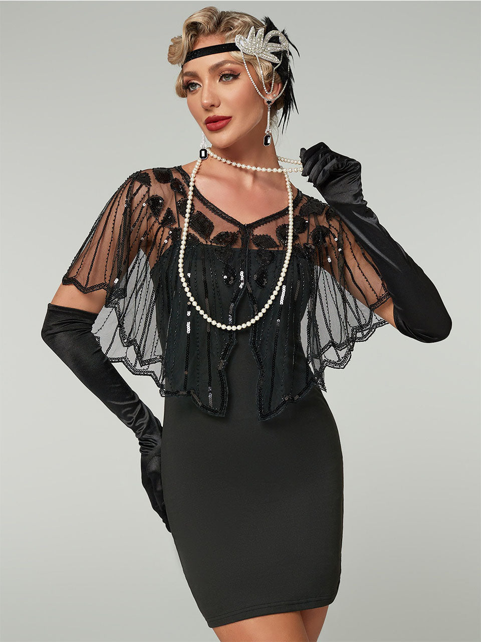 1920s Sequined Flapper Cape Gatsby Costume Mesh Shawl Wraps for Evening Dress