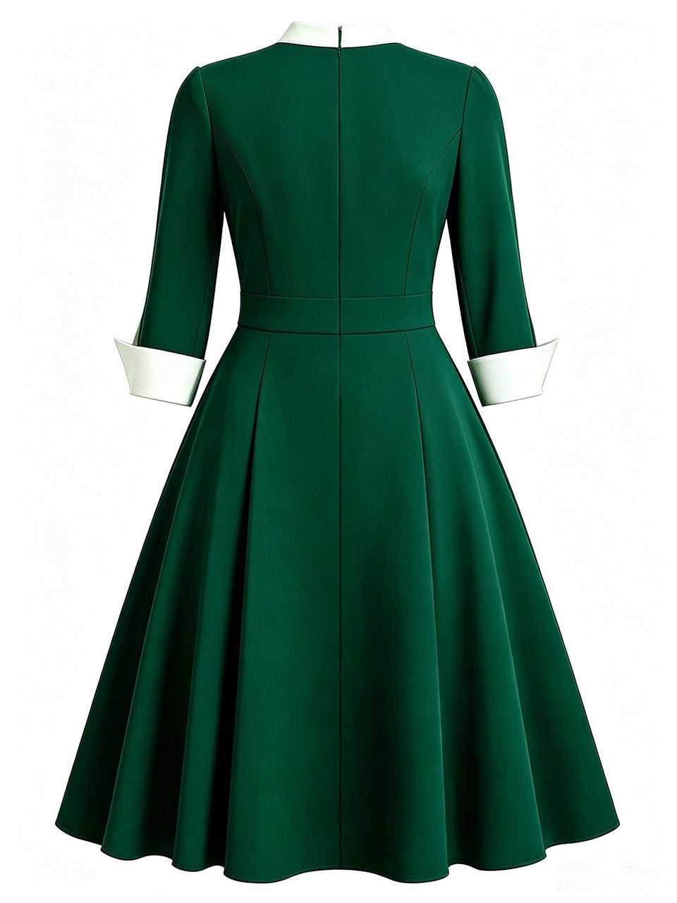 1950s Emerald Green Bow Tie Swing Dress 3/4 Sleeves