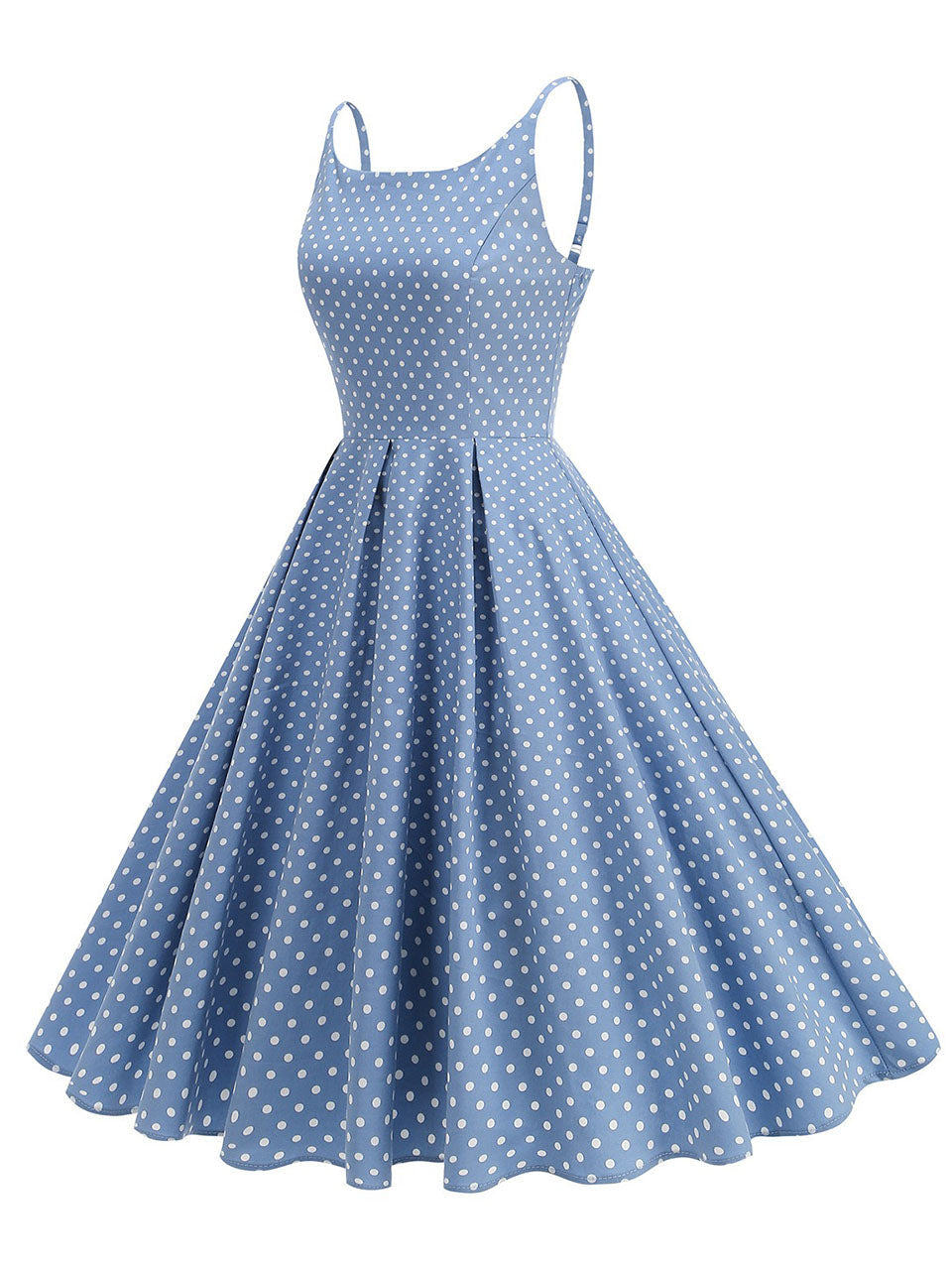 1950s Vintage Polka Dot Spaghetti Strap U-Neck Retro Swing Dress