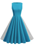 1950s Vintage Polka Dot Sleeveless Retro Swing Dress
