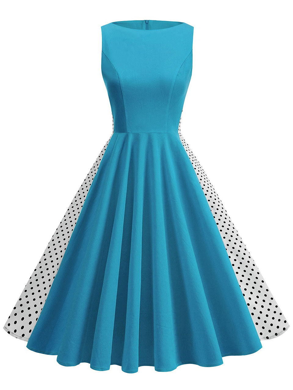 1950s Vintage Polka Dot Sleeveless Retro Swing Dress