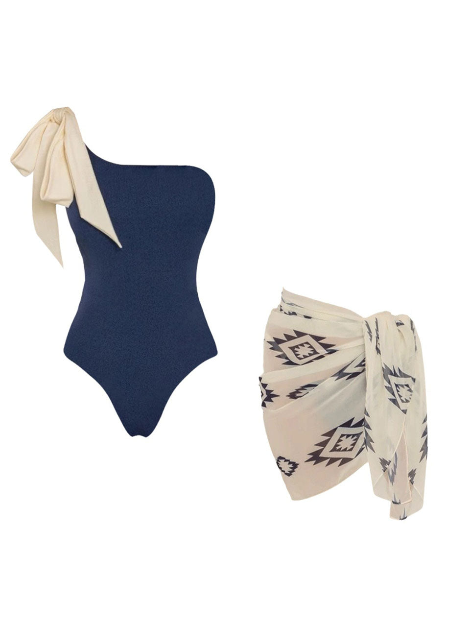 2PS Navy Blue One Shoulder Tie-Bow Swimwear