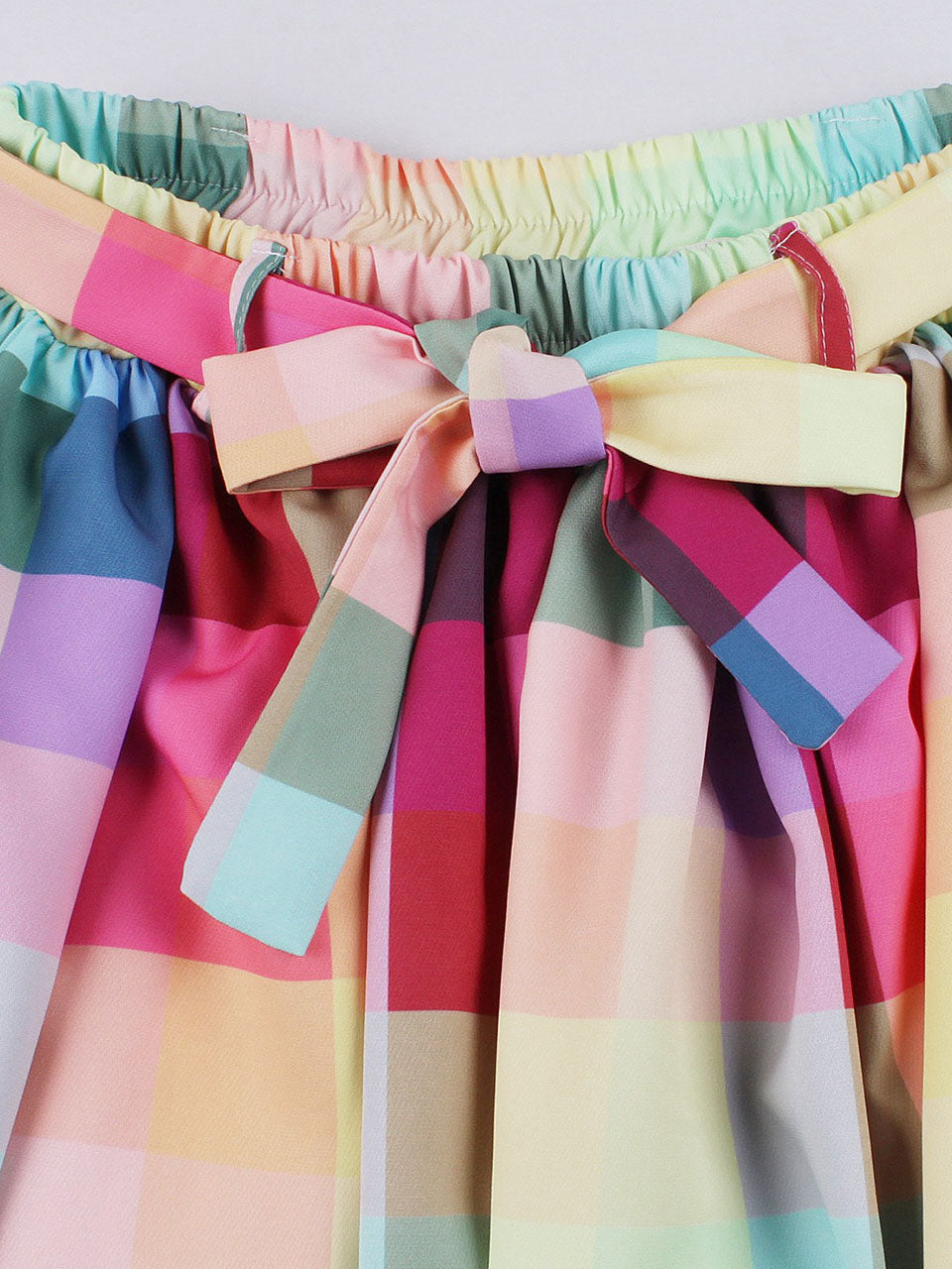 1950S Rainbow Plaid Print High Waist Swing Vintage Skirt