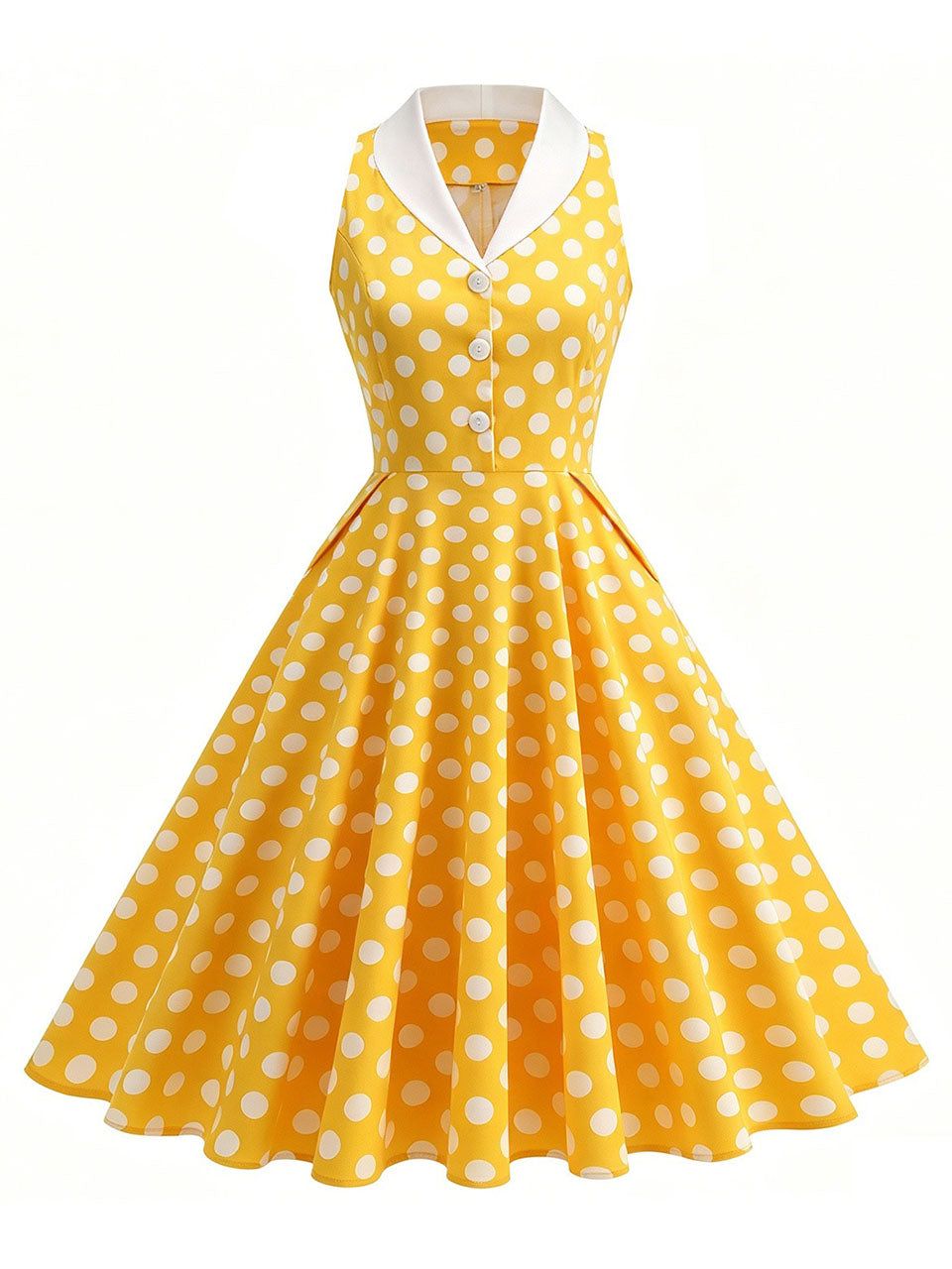 1950s Vintage Polka Dots Sleeveless Retro Swing Dress