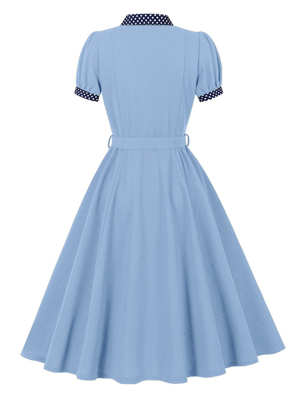 Vintage 1950s Baby Blue Polka Dot Ruffles Swing Dress