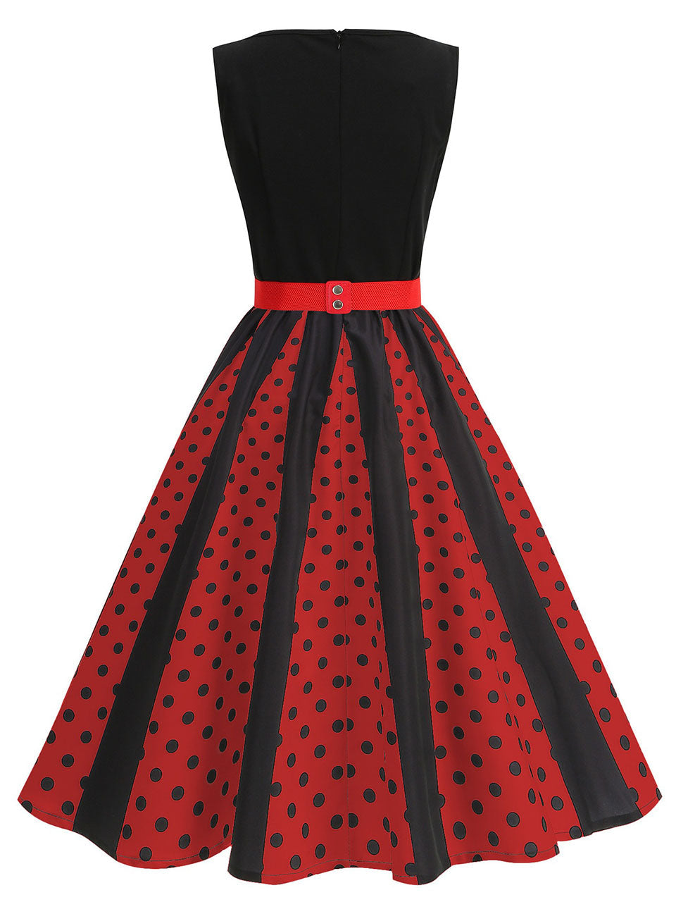 Christmas Red and Black Crew Neck Swing 1950S Vintage Dress